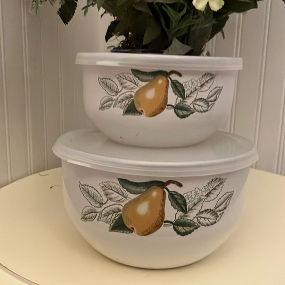 Charter Club Pair Of Enamelware Bowls With Plastic Tab Lids For Storage - Picture 5 of 12